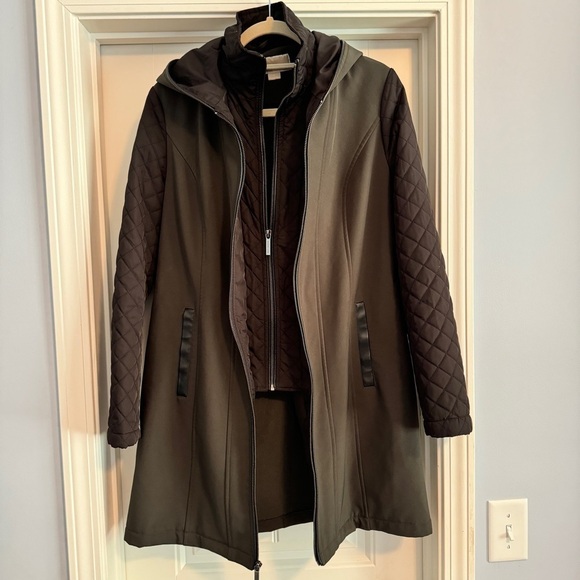 Michael Michael Kors XS Black Mixed Media Soft Shell Trench Coat Jacket - Picture 3 of 10